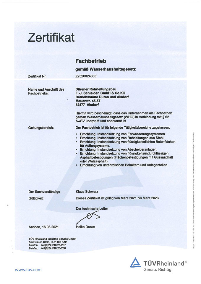 Zertifizierungen Franz Josef Schleiden GmbH Co KG